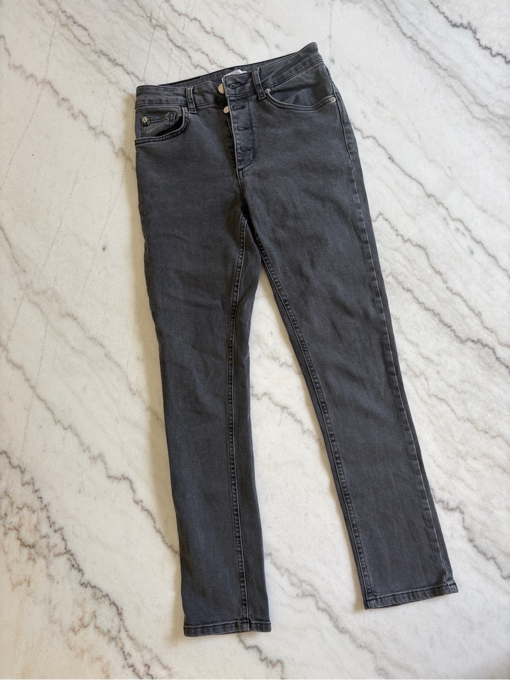 Anine Bing Slim Fit Button-Fly Jeans in Charcoal Gray